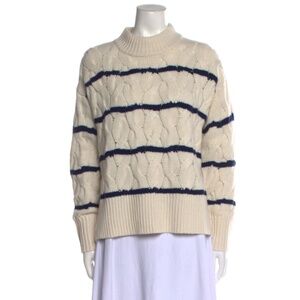 Cashmere Apiece Apart Cable Knit Sweater with Navy Stripe